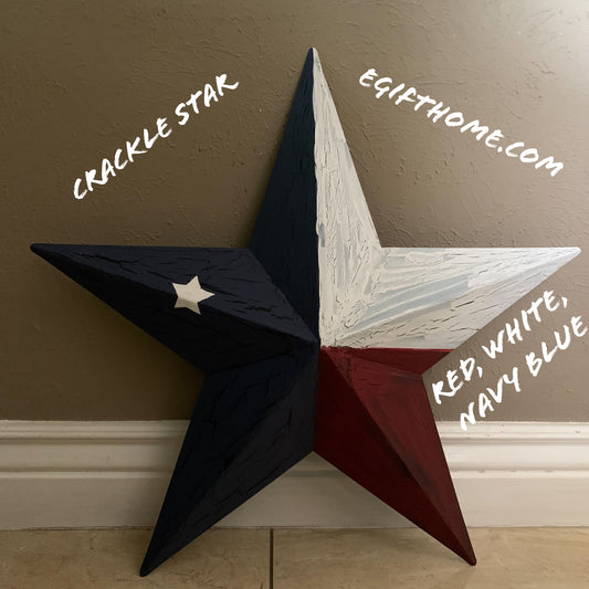 CRACKLE STYLE RED WHITE & BLUE METAL BARN STAR METAL WALL ART WESTERN HOME DECOR RUSTIC NEW