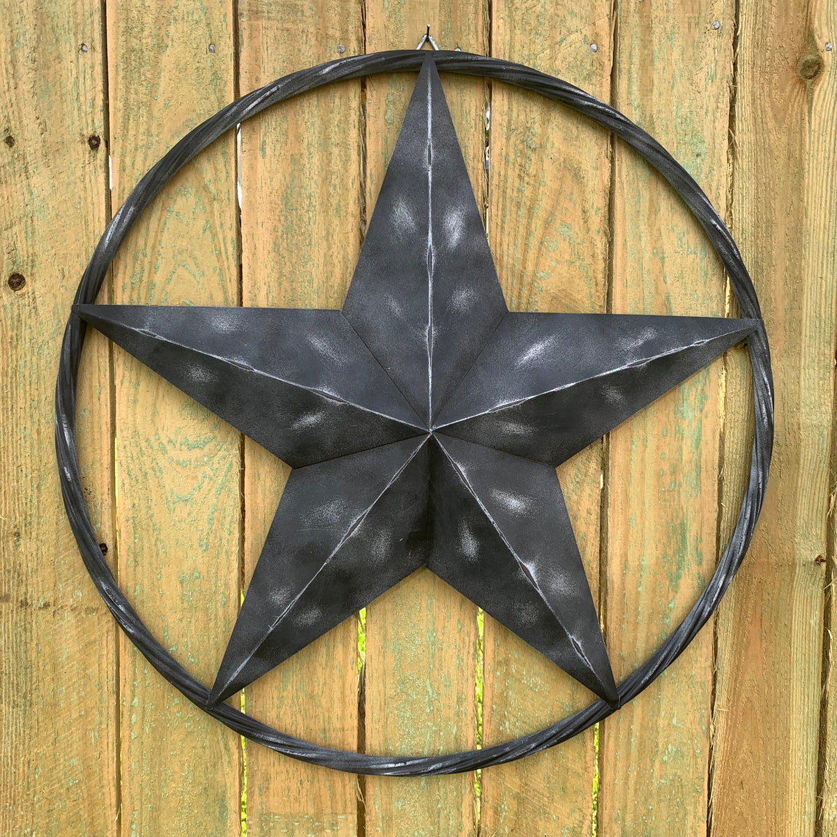 RUSTIC BLACK DISTRESSED TWO TONE BARN LONE STAR ROPE RING METAL WALL ART WESTERN HOME DECOR HANDMADE