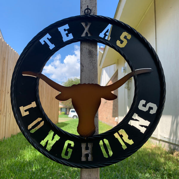 TEXAS LONGHORNS WIDE BAND RING METAL CUSTOM VINTAGE CRAFT WALL ART TEAM SIGN HANDMADE