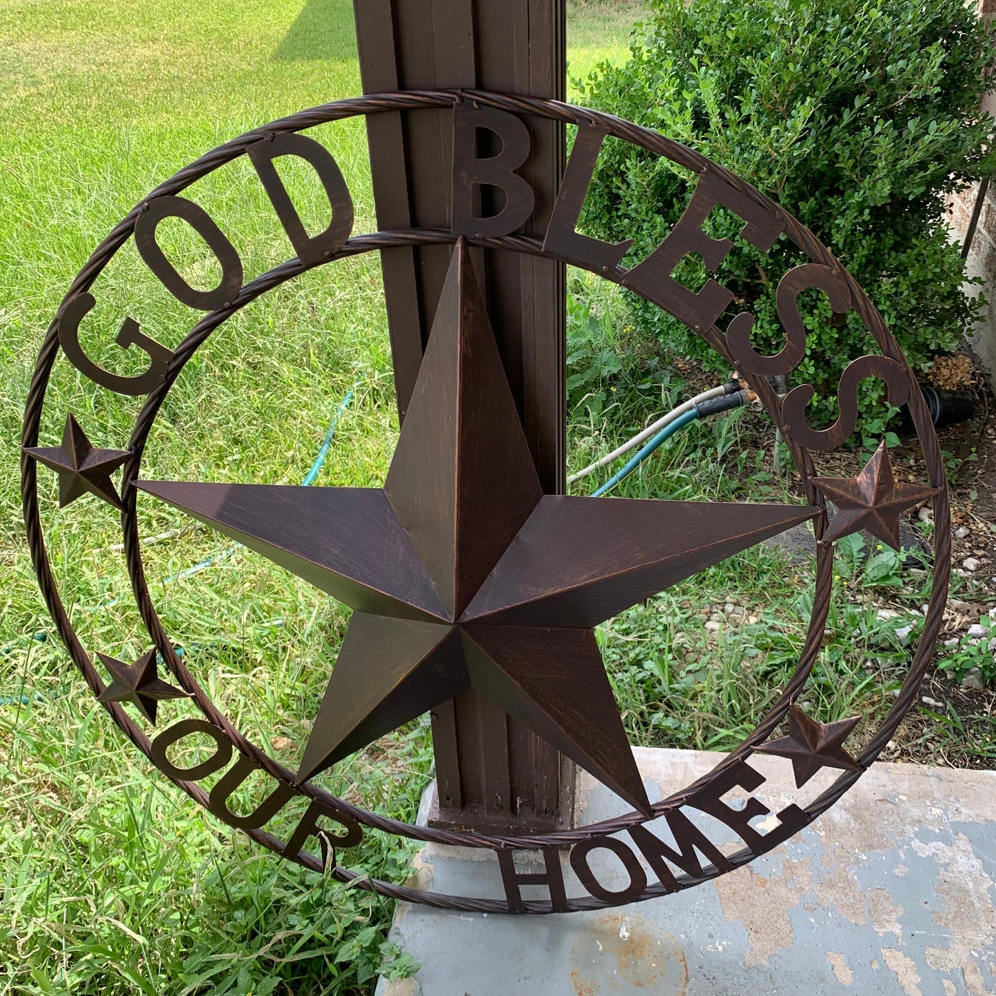 GOD BLESS OUR HOME BARN STAR METAL LONE STAR TWISTED ROPE RING WESTERN HOME DECOR HANDMADE #EH11040
