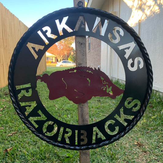 12", 18", 24", 32" ARKANSAS RAZORBACKS CUSTOM METAL VINTAGE CRAFT WIDE BAND RING TEAM SIGN HANDMADE