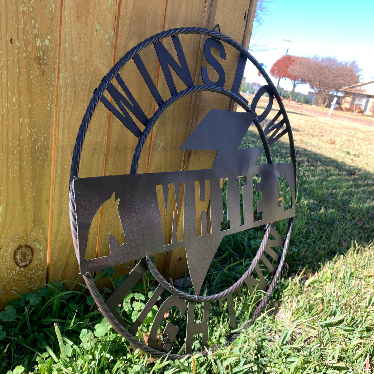 CUSTOM NAME LIGHTNIN HORSE STYLE SIGN RAW METAL BARN ROPE RING WESTERN HOME DECOR HANDMADE 24",32",36"