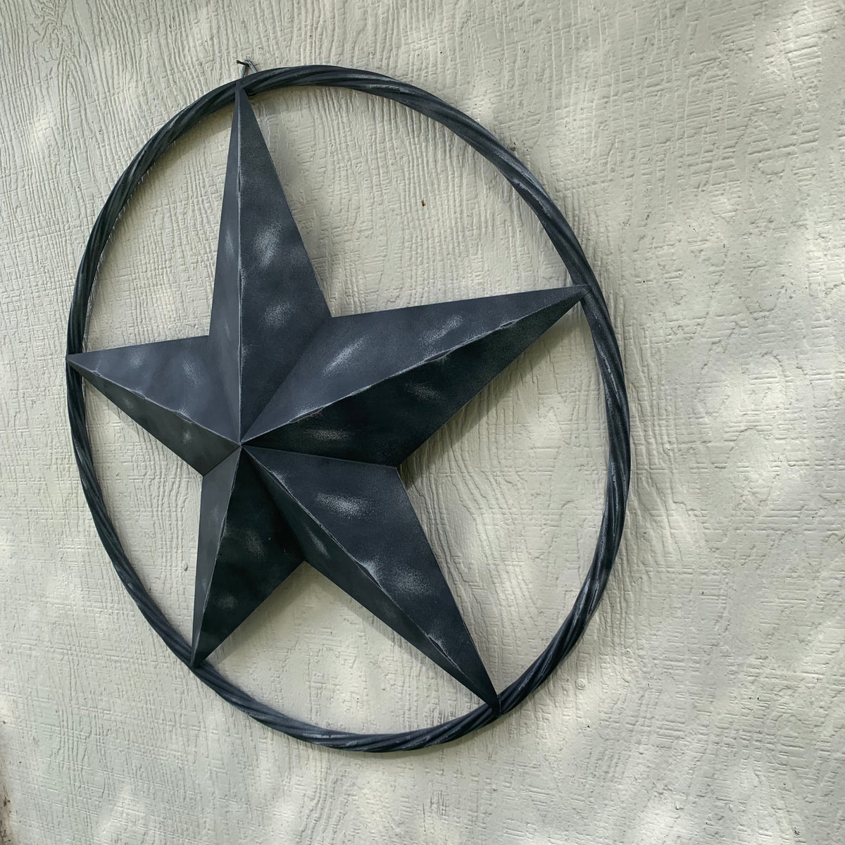 RUSTIC BLACK DISTRESSED TWO TONE BARN LONE STAR ROPE RING METAL WALL ART WESTERN HOME DECOR HANDMADE