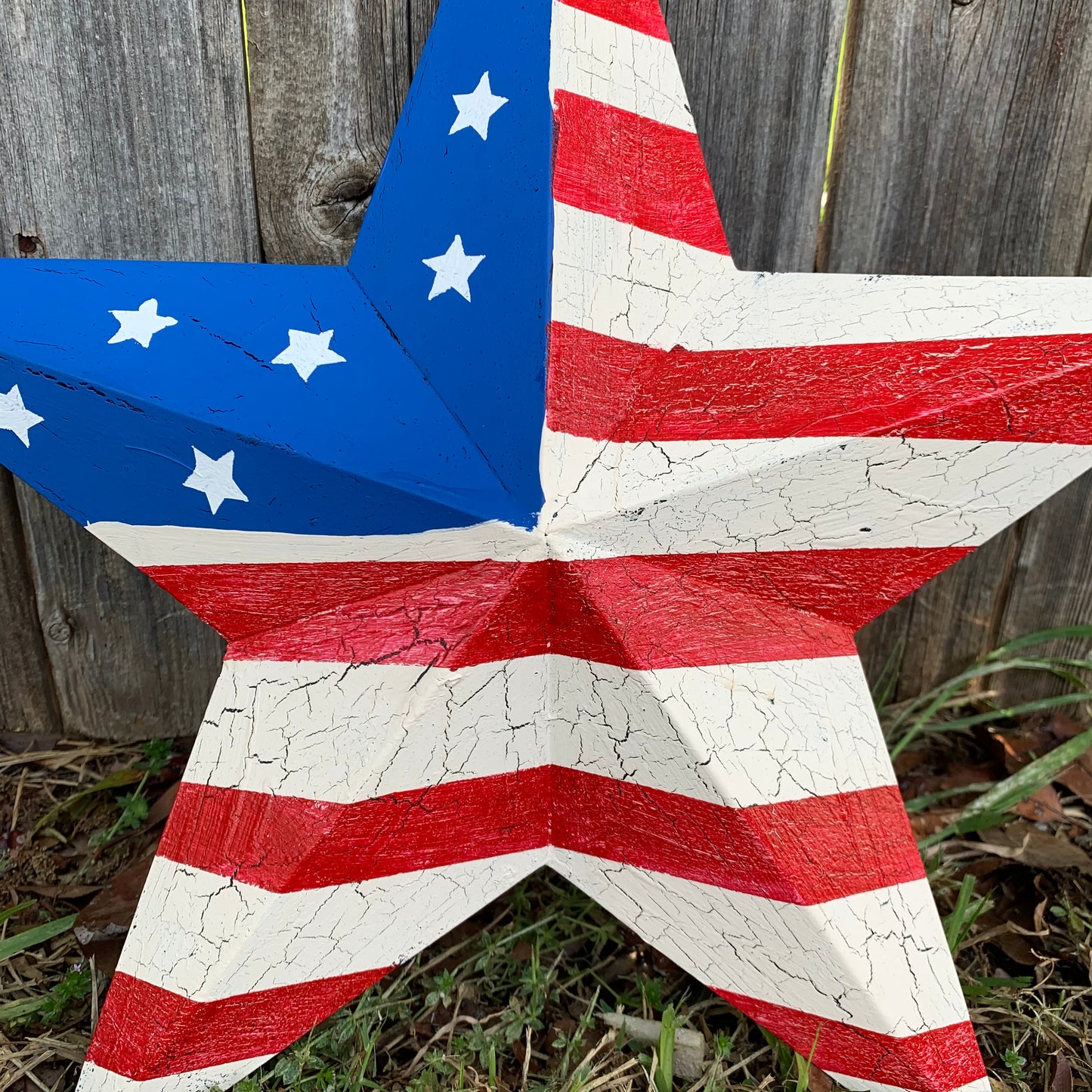 CRACKLE STAR RED WHITE BLUE Metal Wall Art Western Home Decor Handmade 9",12",16",24",30",34",36"