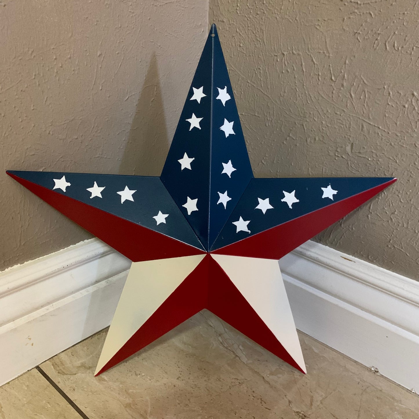 16",24",30",36" USA AMERICAN FLAG STAR RED WHITE & BLUE METAL BARN STAR STYLE# 6 HANDMADE #EH13523