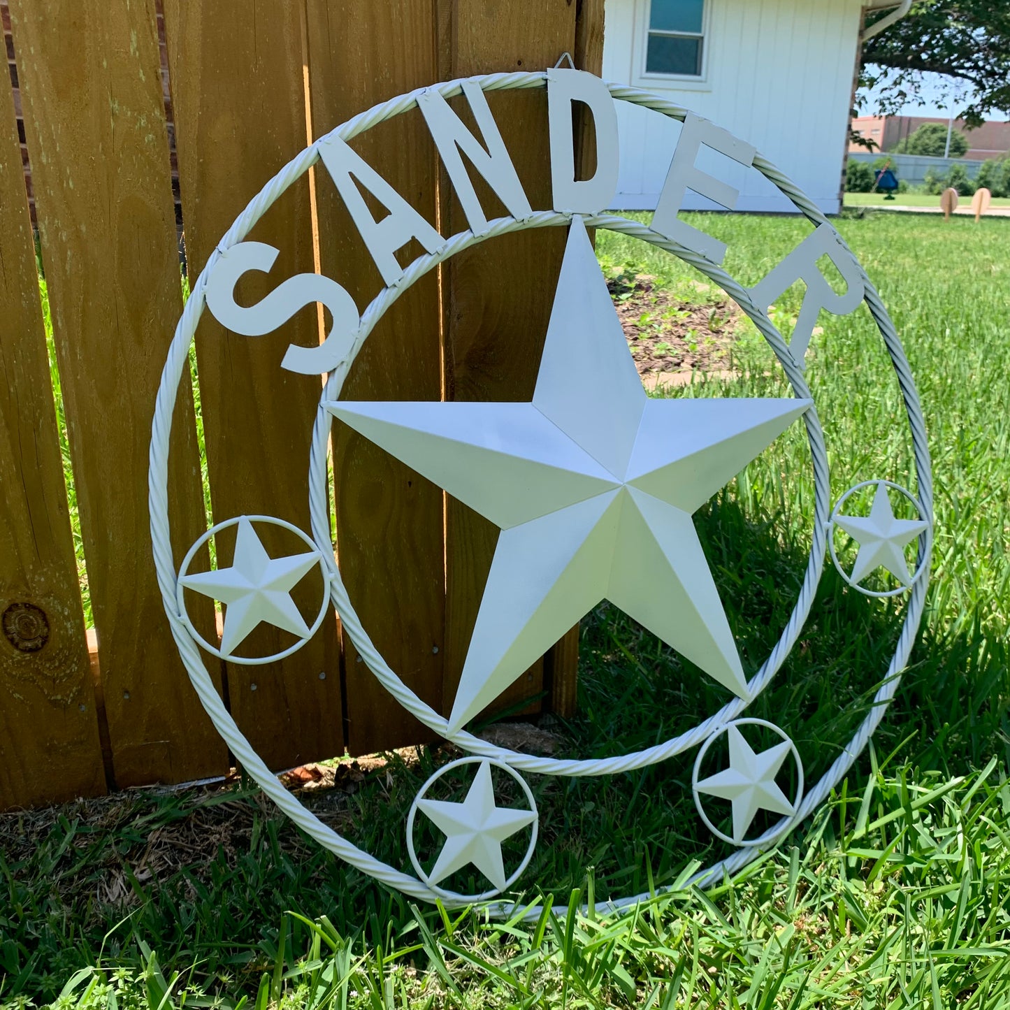 SMITH STYLE YOUR CUSTOM NAME STAR METAL BARN WHITE STAR 3d WITH TWISTED ROPE RING DESIGN METAL WALL ART WESTERN HOME DECOR VINTAGE RUSTIC NEW HANDMADE, 24", 32", 36", 40", 44", 46", 50"