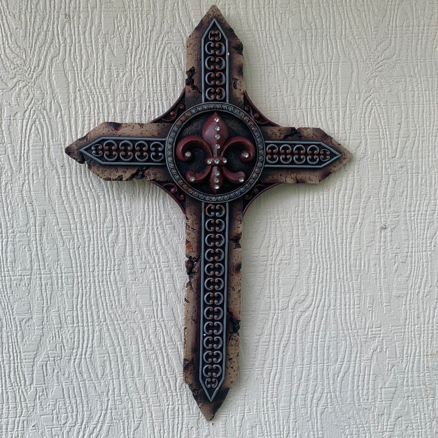 P&G FLEUR DE LIS STONE CROSS WESTERN HOME DECOR NEW ART--FREE SHIPPING