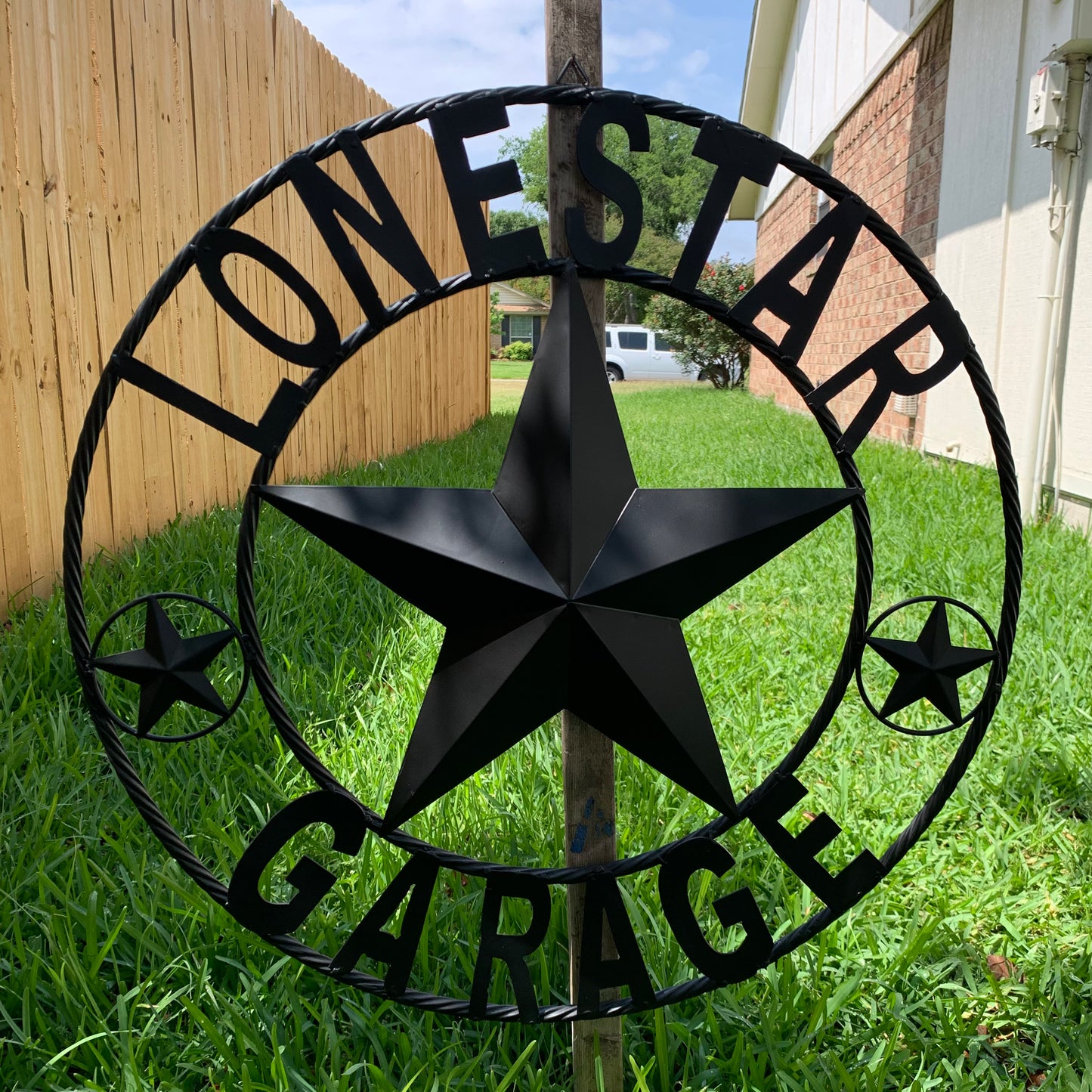 LONESTAR GARAGE STYLE CUSTOM BARN NAME STAR LONESTAR GARAGE METAL NAME BARN STAR WITH TWISTED ROPE RING 3d STAR ART WESTERN HOME DECOR RUSTIC BROWN