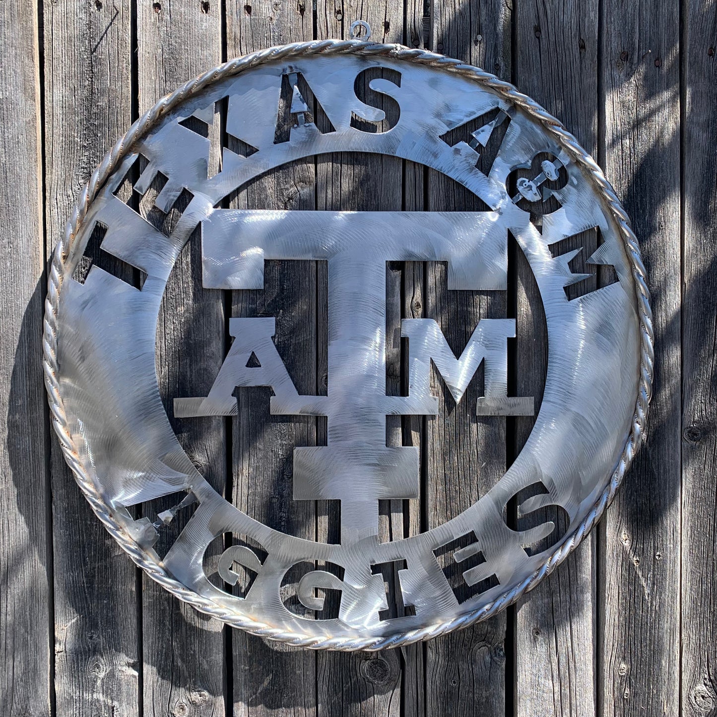 TEXAS A&M WIDE BAND RAW METAL CUSTOM VINTAGE CRAFT WALL ART TEAM SIGN HANDMADE
