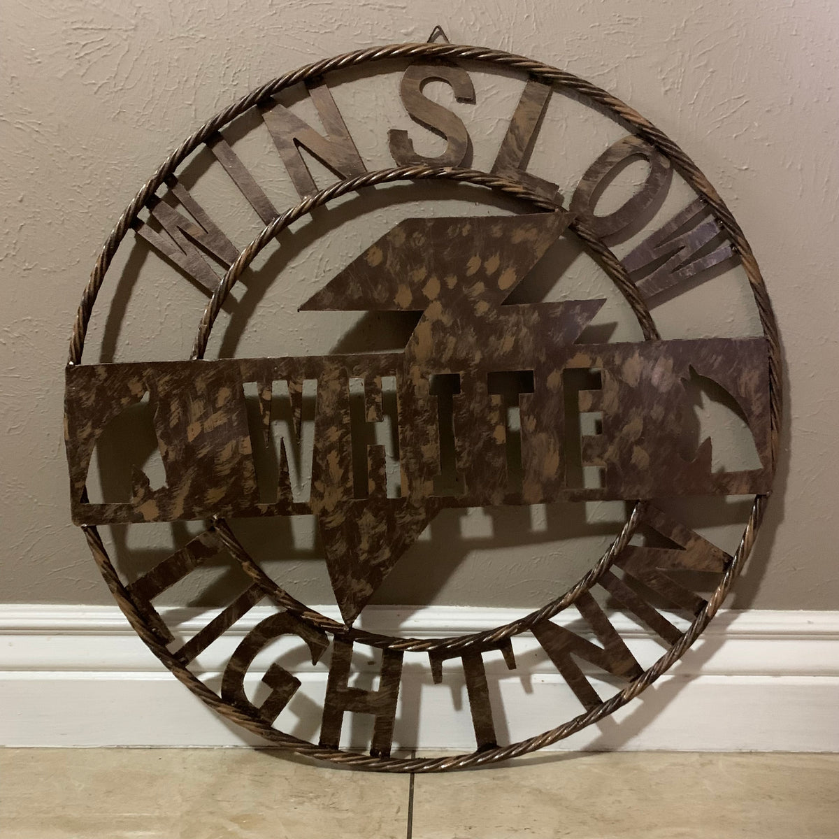 CUSTOM NAME LIGHTNIN HORSE STYLE SIGN RAW METAL BARN ROPE RING WESTERN HOME DECOR HANDMADE 24",32",36"