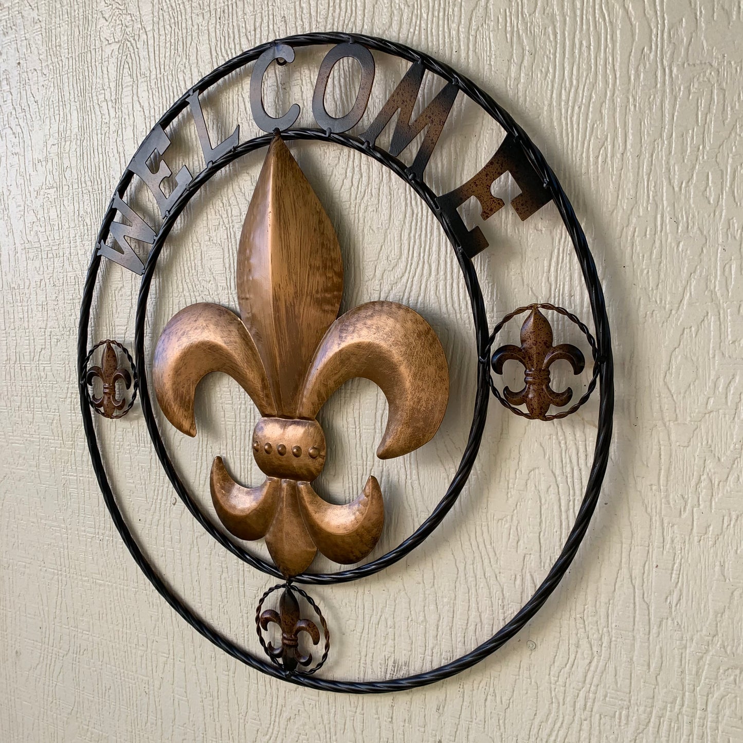 24", 32" WELCOME FLEUR DE LIS METAL WALL ART WESTERN HOME DECOR GOLD & BLACK #EH10251