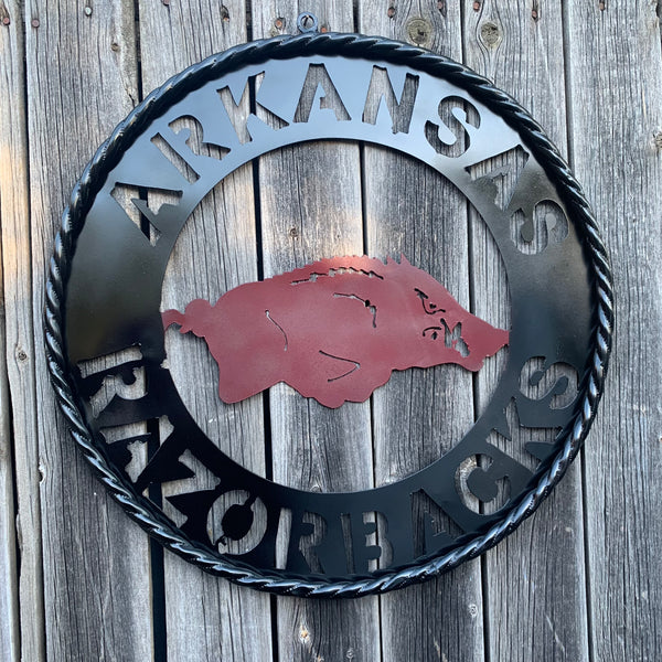 12", 18", 24", 32" ARKANSAS RAZORBACKS CUSTOM METAL VINTAGE CRAFT WIDE BAND RING TEAM SIGN HANDMADE