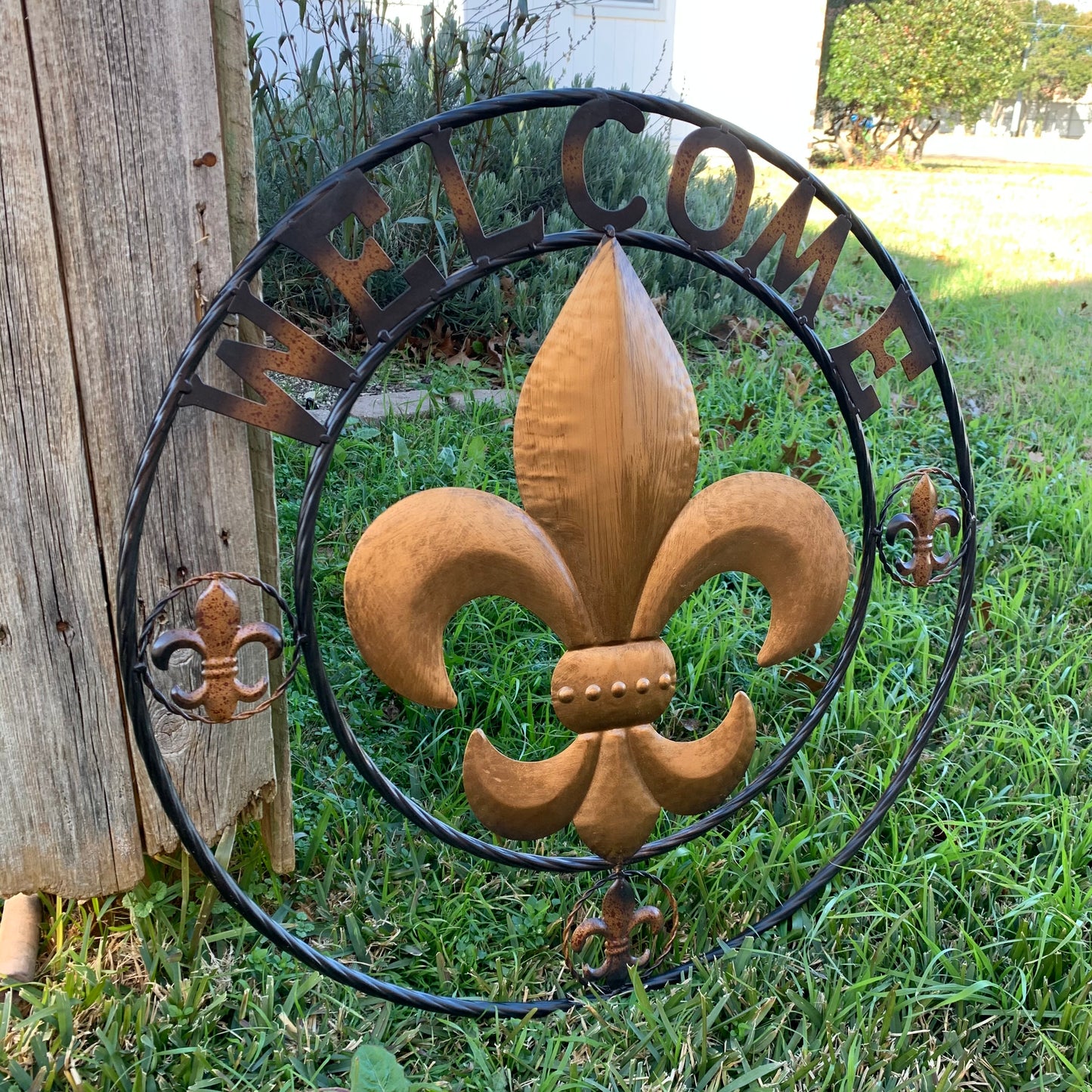 24", 32" WELCOME FLEUR DE LIS METAL WALL ART WESTERN HOME DECOR GOLD & BLACK #EH10251