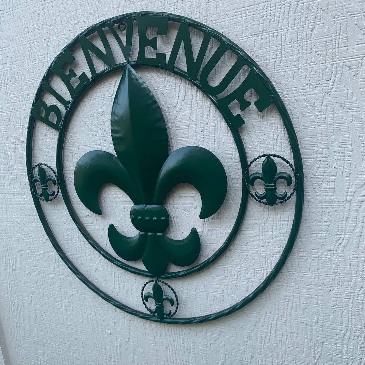 24", 32" GLOSSY HUNTER GREEN FLEUR DE LIS BIENVENUE METAL WALL ART WESTERN HOME DECOR