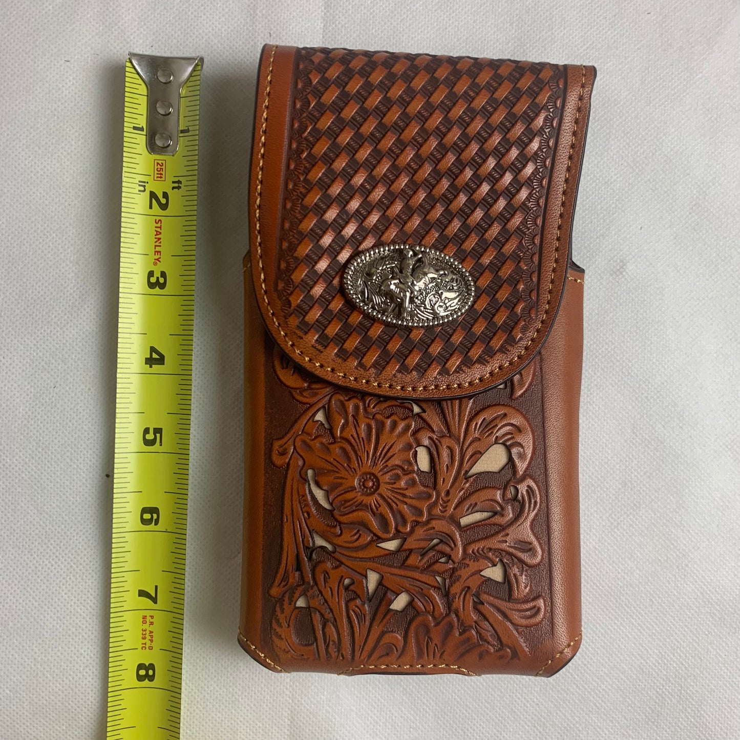 7.5" RODEO BULL RIDER TAN BEIGE LEATHER POUCH EXTRA LARGE  BELT LOOP HOLSTER CELL PHONE CASE UNIVERSAL OVERSIZE HANDMADE #EH12963