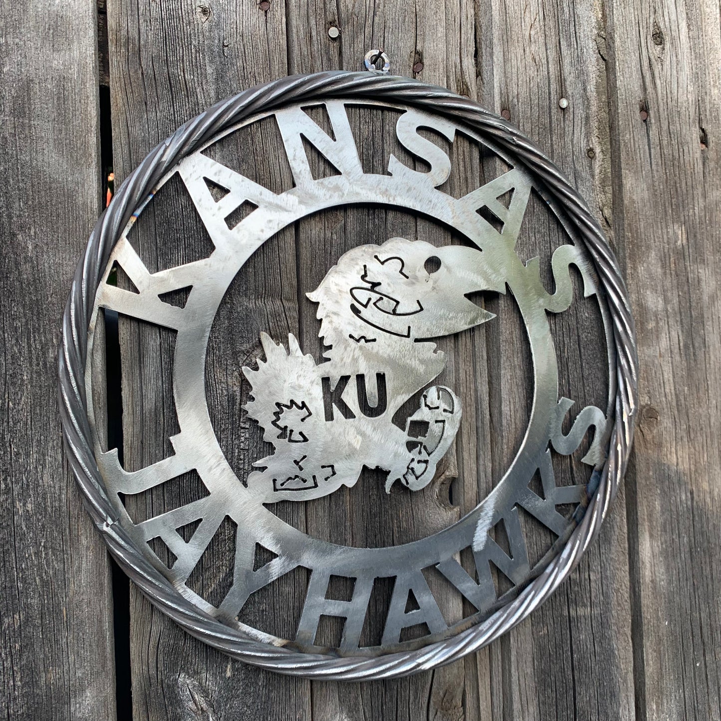 KANSAS JAYHAWKS RAW METAL CUSTOM VINTAGE CRAFT WALL ART TEAM SIGN HANDMADE