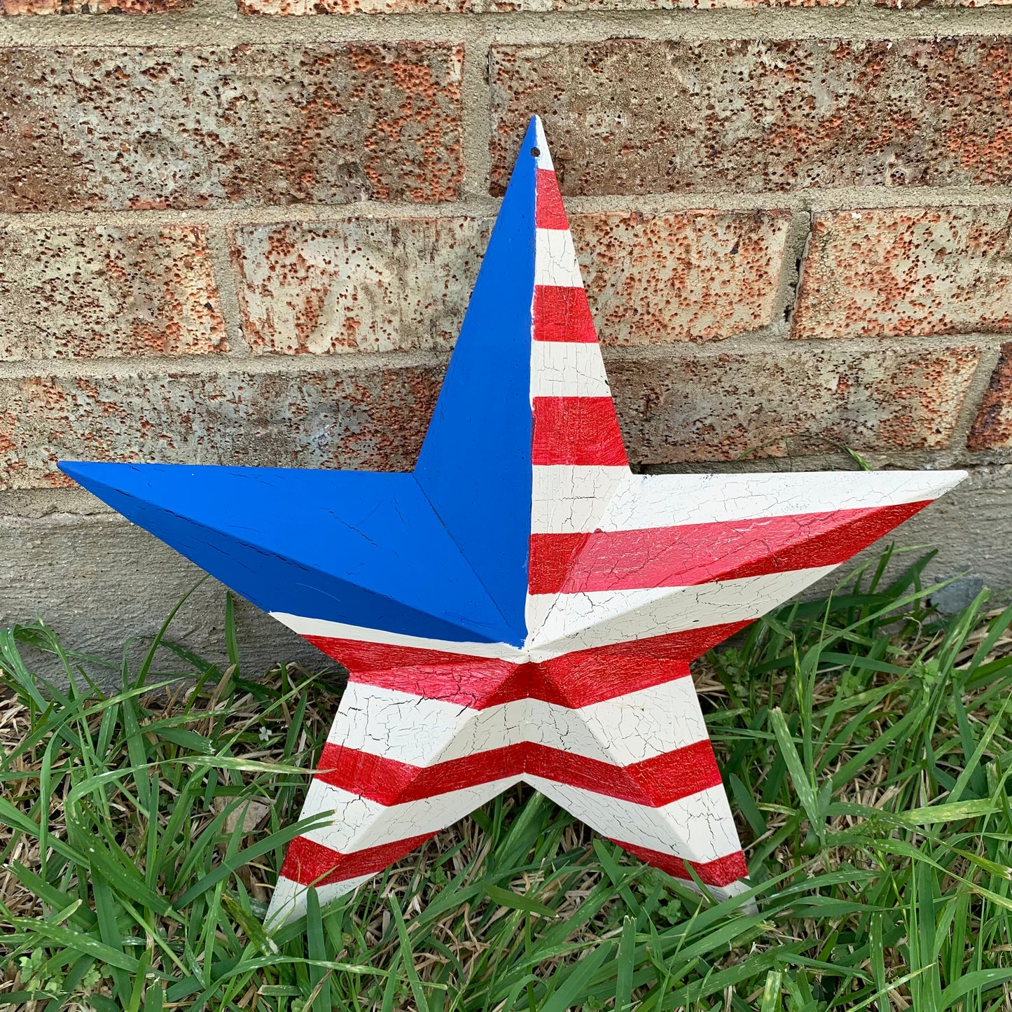 CRACKLE STAR RED WHITE BLUE Metal Wall Art Western Home Decor Handmade 9",12",16",24",30",34",36"
