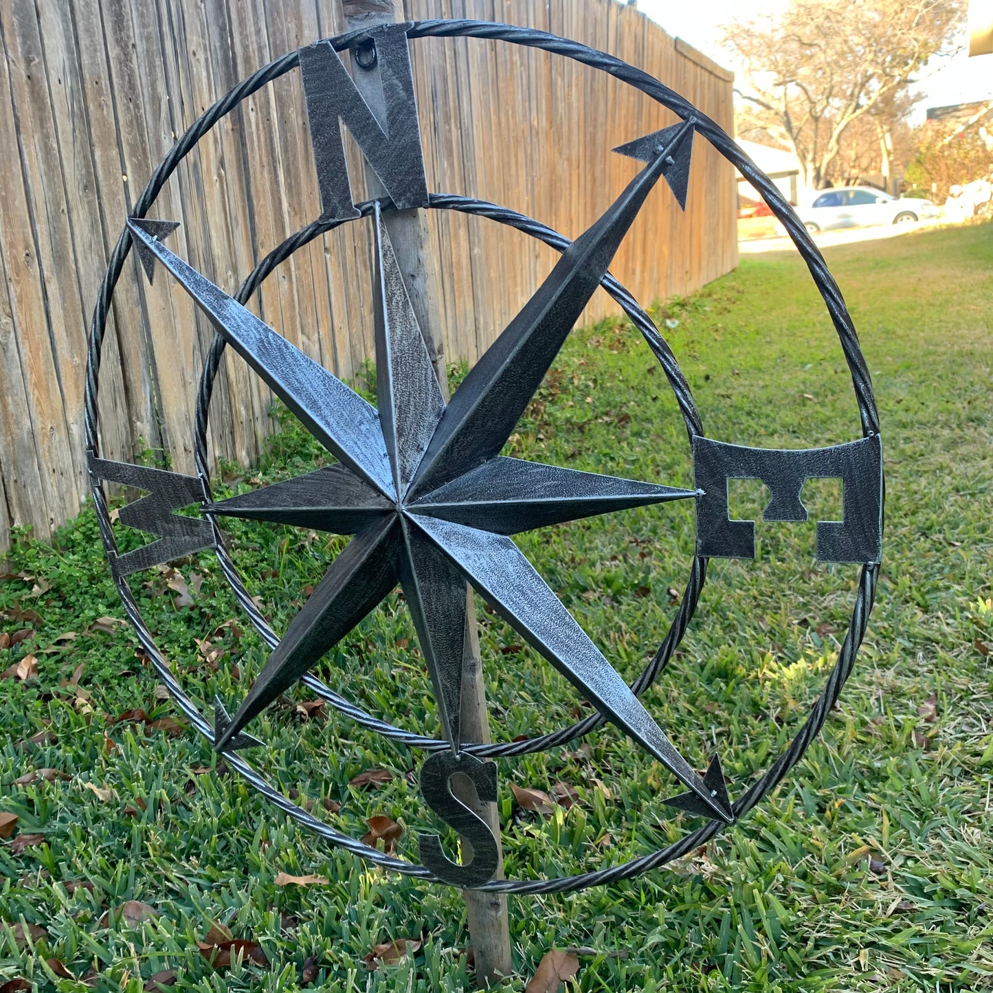 COMPASS 24" GREY METAL SIGN WESTERN HOME DECOR HANDMADE NEW #EH10381