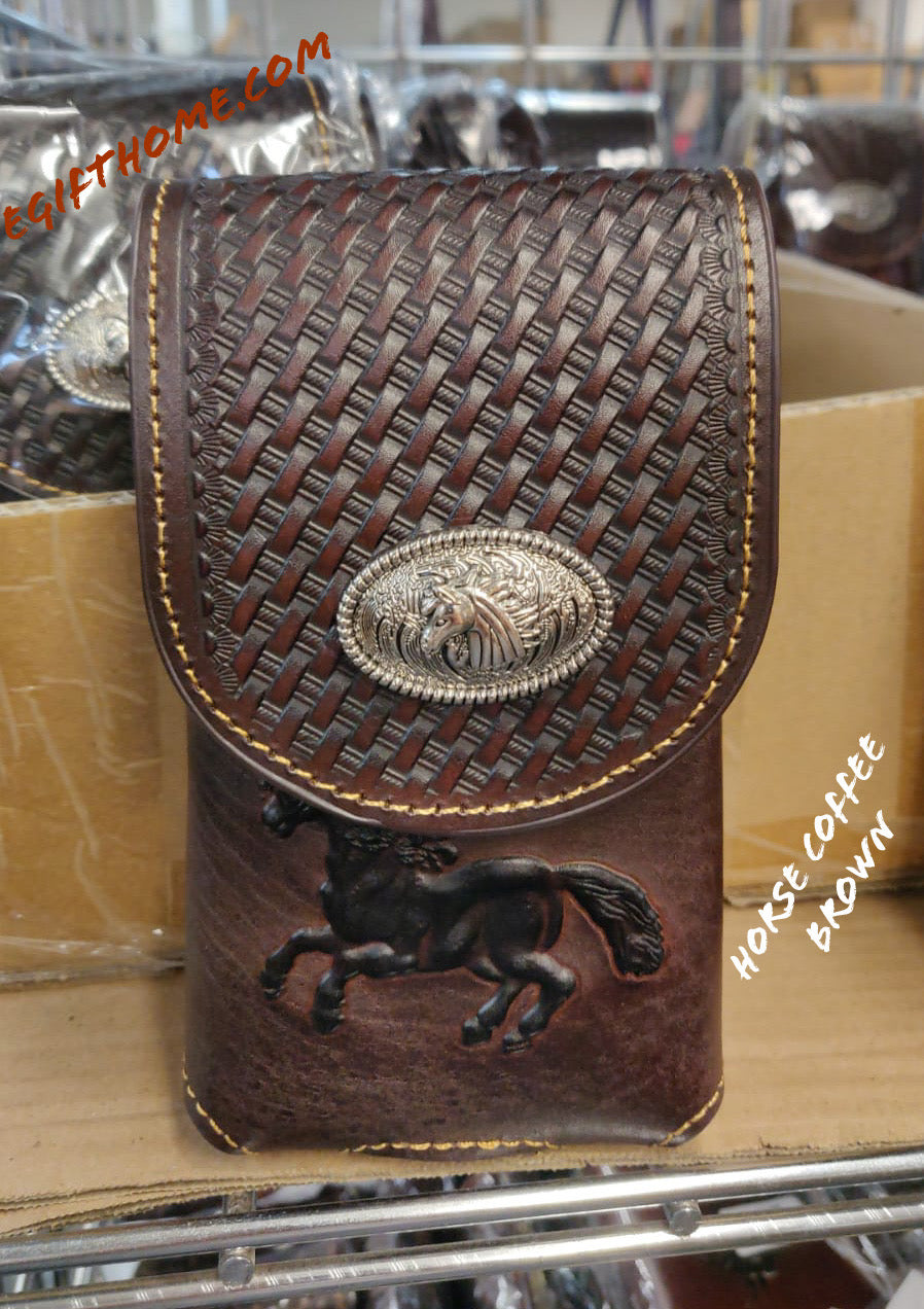 7" HORSE COFFEE BROWN LEATHER POUCH EXTRA LARGE  BELT LOOP HOLSTER CELL PHONE CASE UNIVERSAL OVERSIZE