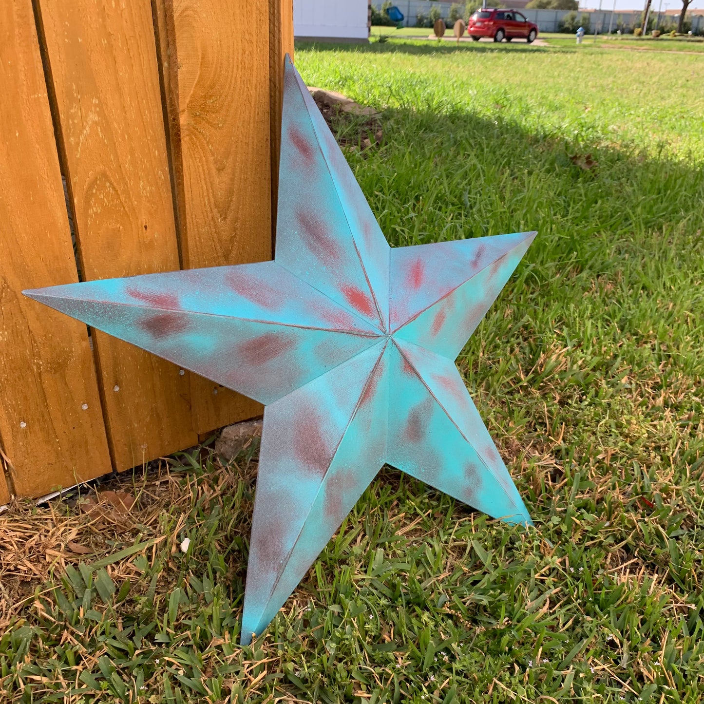 #EH10480 TURQUOISE DISTRESSED TWO TONE BARN STAR METAL ART WESTERN HOME DECOR HANDMADE NEW