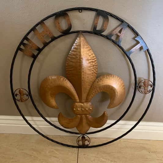 18", 24", 32" WHO DAT FLEUR DE LIS METAL WALL ART WESTERN HOME DECOR RUSTIC ART NEW