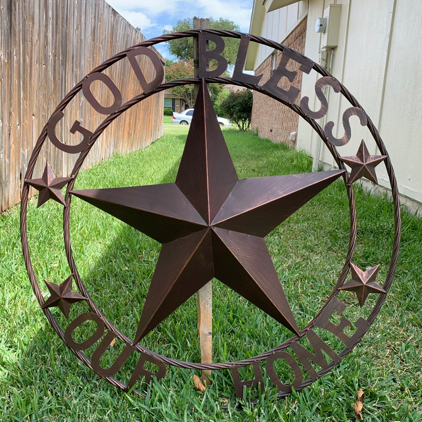 GOD BLESS OUR HOME BARN STAR METAL LONE STAR TWISTED ROPE RING WESTERN HOME DECOR HANDMADE #EH11040