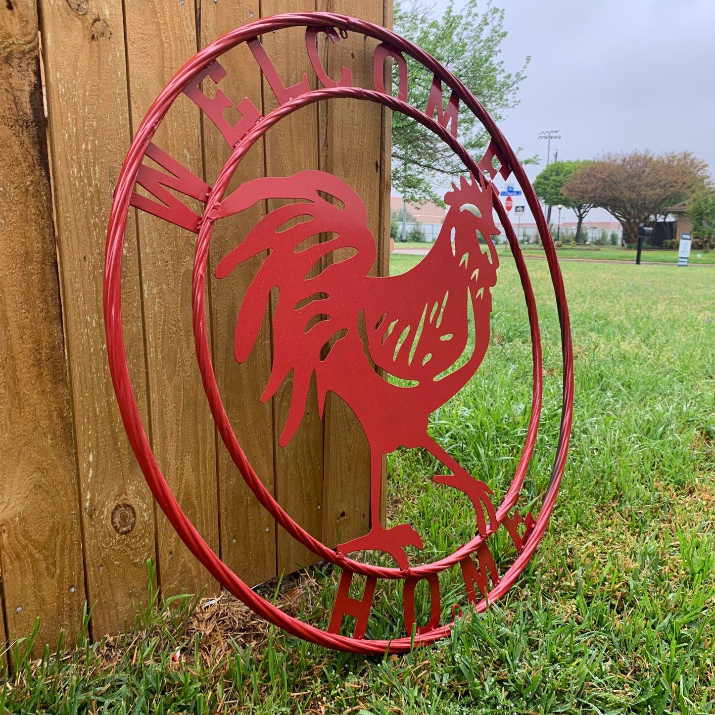 YOUR CUSTOM NAME RED ROOSTER LASERCUT METAL ART WITH RING DESIGN WESTERN METAL ANIMAL ART HOME WALL DECOR BRAND NEW