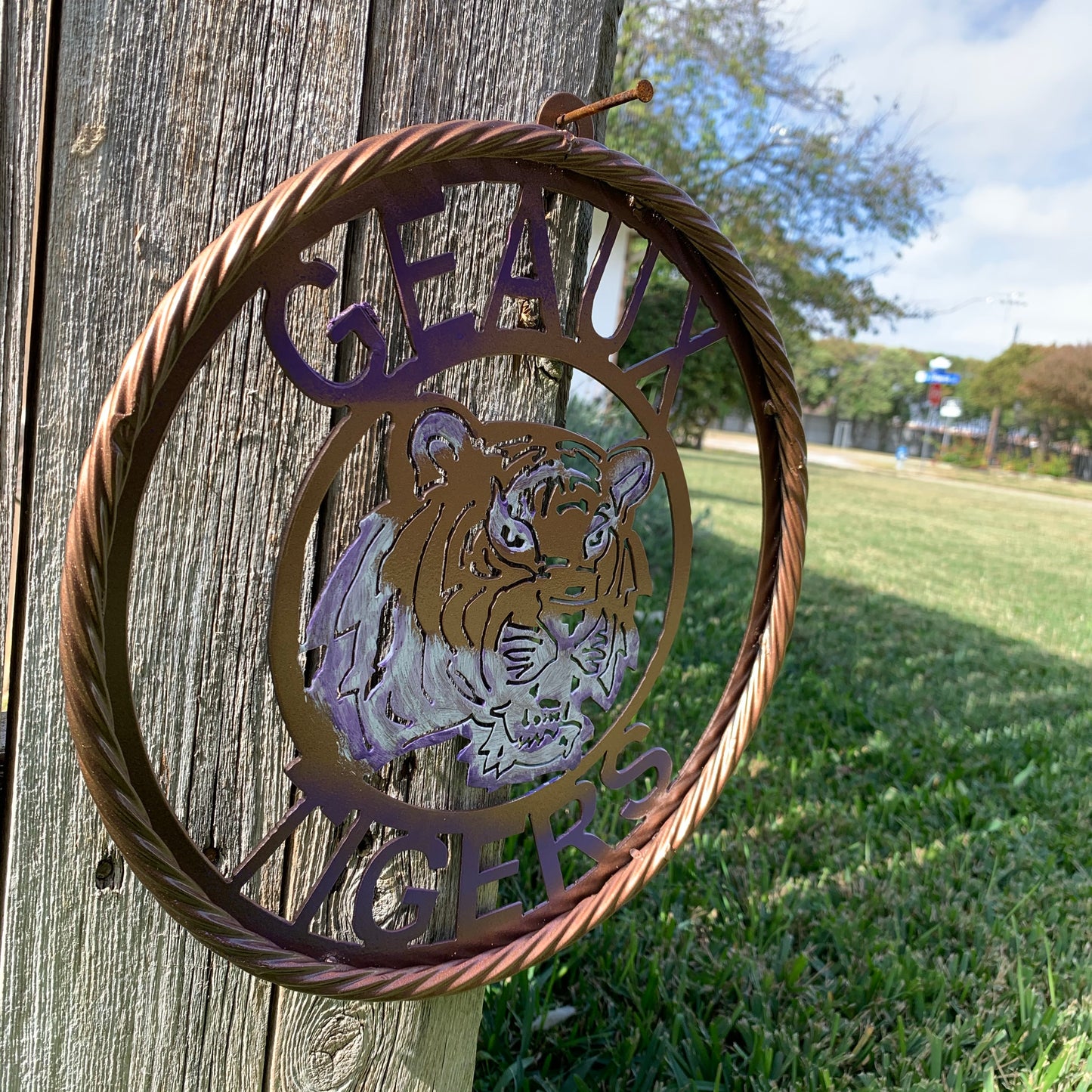 12",18",24",32" GEAUX TIGERS CUSTOM VINTAGE METAL CRAFT TEAM WALL ART HANDMADE