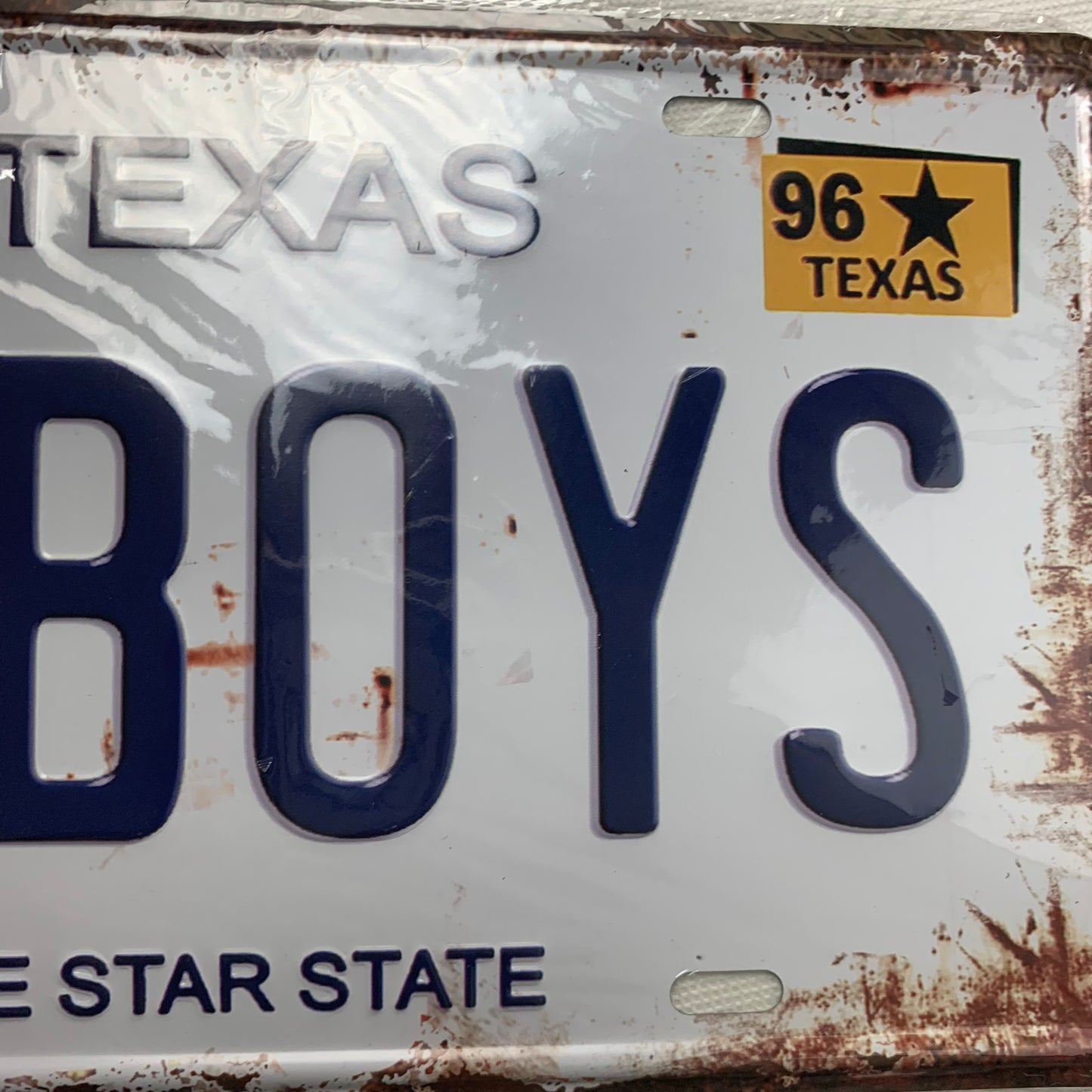 TEXAS COWBOYS LONESTAR STATE SOUVENIR LICENSE PLATE TIN SIGN BLUE LETTERS METAL ART WESTERN HOME DECOR #EH11717
