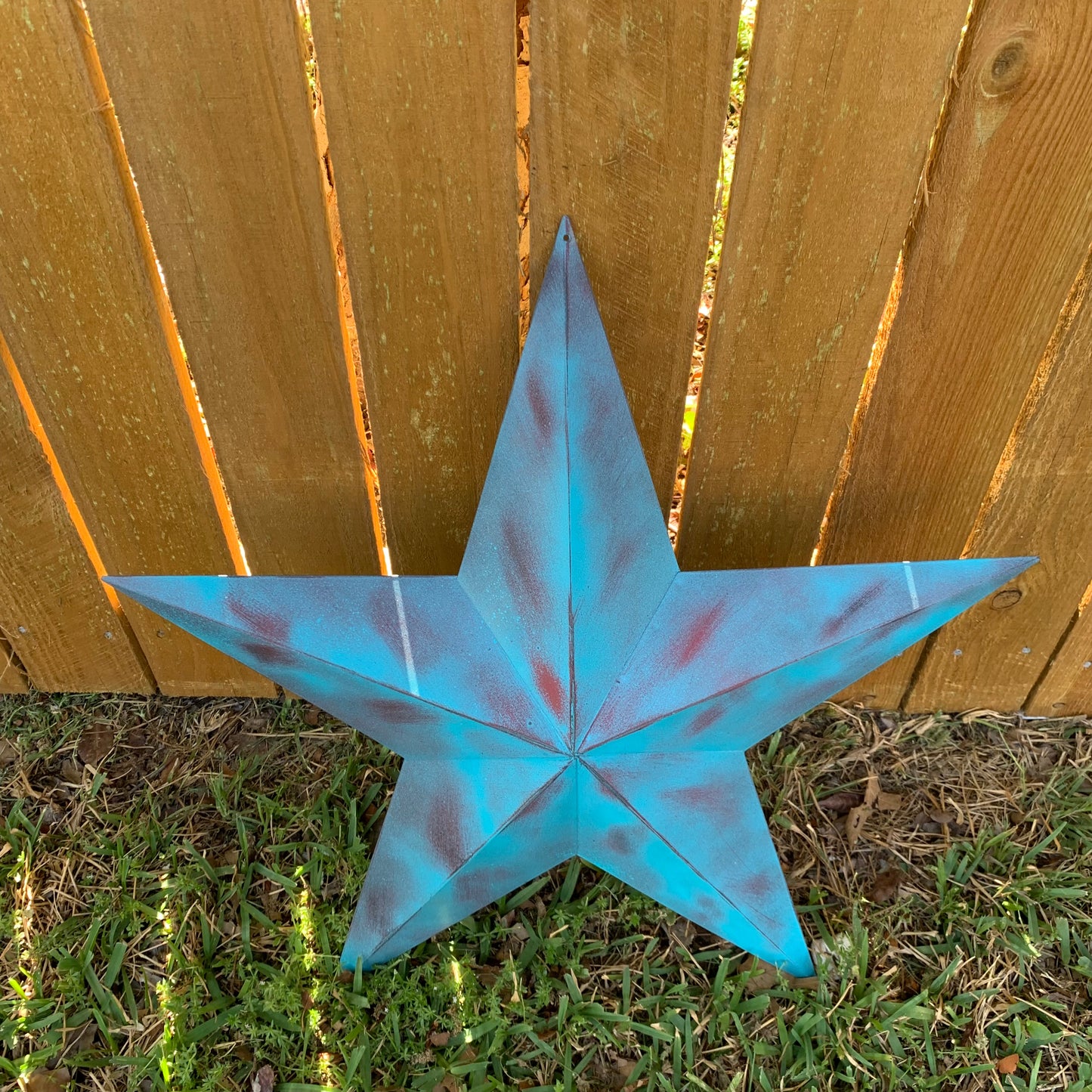 #EH10480 TURQUOISE DISTRESSED TWO TONE BARN STAR METAL ART WESTERN HOME DECOR HANDMADE NEW