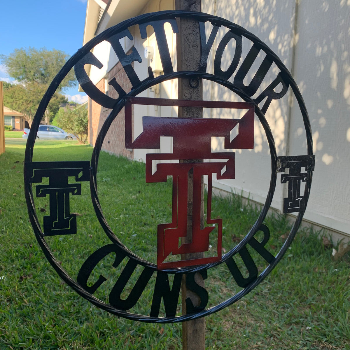 12", 18", 24", 32" GET YOUR GUNS UP TEXAS TECH CUSTOM METAL VINTAGE CRAFT TEAM SIGN