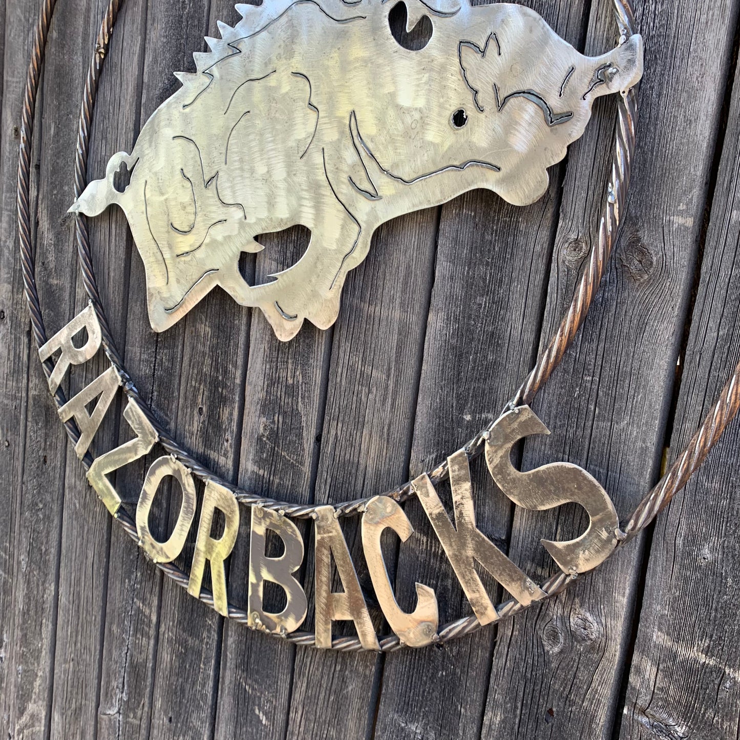 ARKANSAS RAZORBACKS CUSTOM RAW METAL VINTAGE CRAFT TEAM SIGN OFFICIAL LICENSED PRODUCT