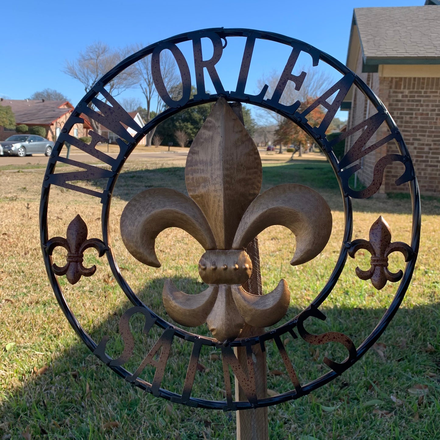 NEW ORLEANS SAINTS METAL SIGN WALL ART WESTERN HOME DECOR GOLD & BLACK HANDMADE #EH10272