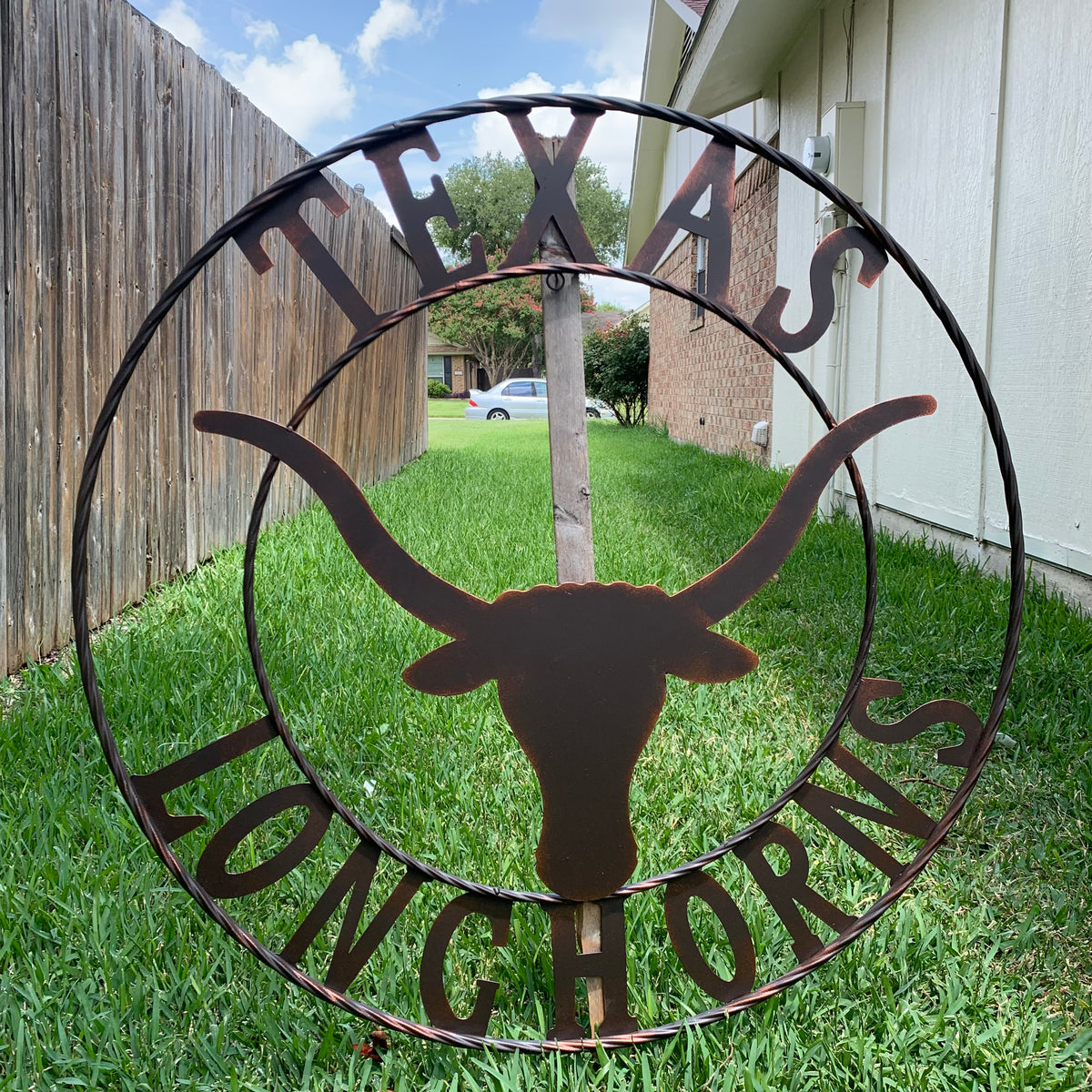 TEXAS LONGHORNS CUSTOM METAL VINTAGE CRAFT SIGN TEAM ART WESTERN HOME DECOR RUSTIC BRONZE HANDMADE #EH12565