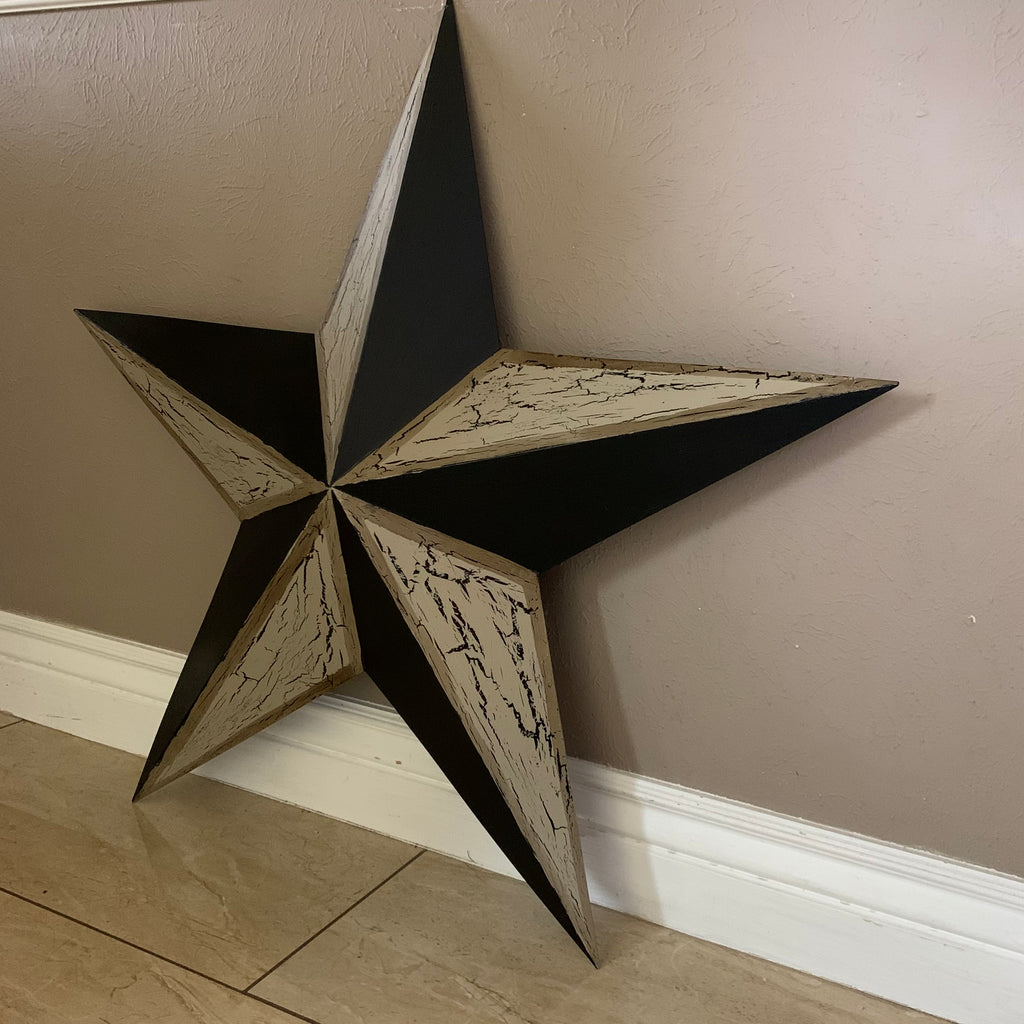 Primitive Crackle Tan With Black Star Star Decorative Metal