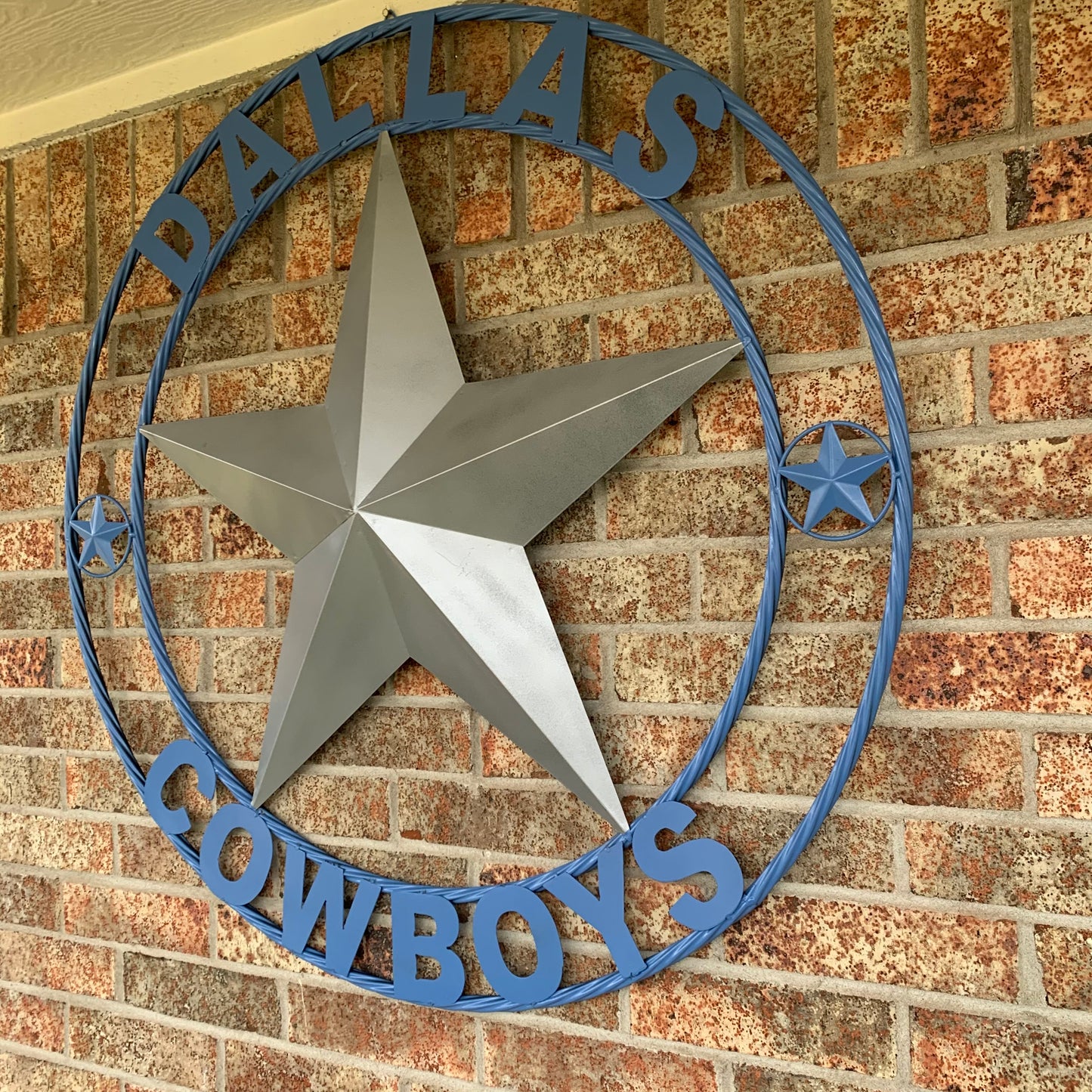 DALLAS COWBOYS SILVER & LIGHT BLUE BARN STAR CUSTOM VINTAGE METAL LONE STAR ART WESTERN HOME DECOR SIZE:24",32",36",40",42",44",46",50"