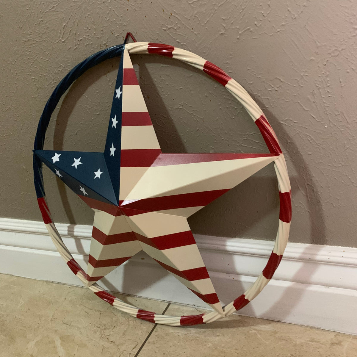 AMERICAN USA FLAG BARN STAR METAL RED IVORY BEIGE BLUE STAR12",16",24",32"36",38",40",48"