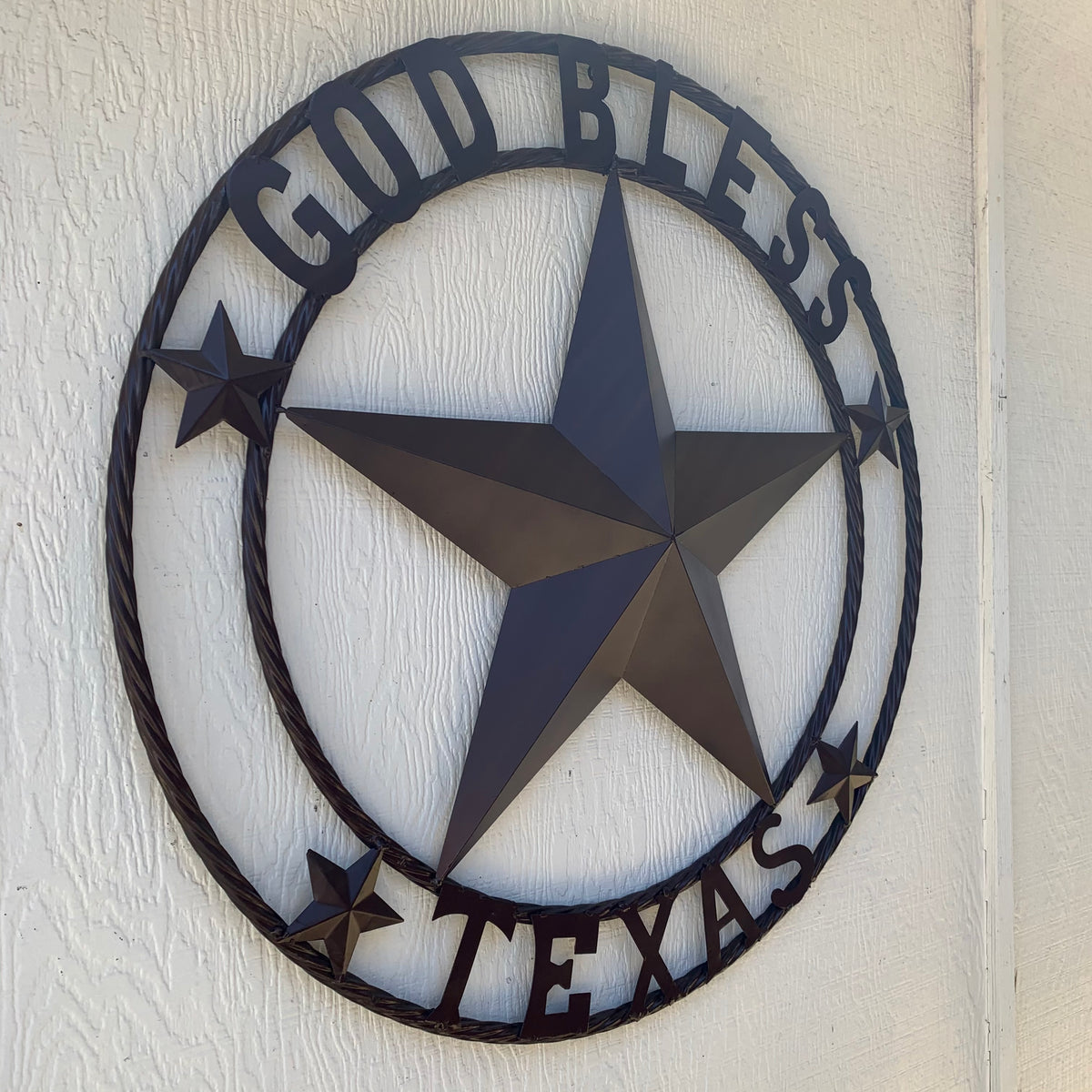 GOD BLESS TEXAS BROWN BARN STAR METAL LONE STAR TWISTED ROPE RING WESTERN HOME DECOR HANDMADE NEW #EH11085