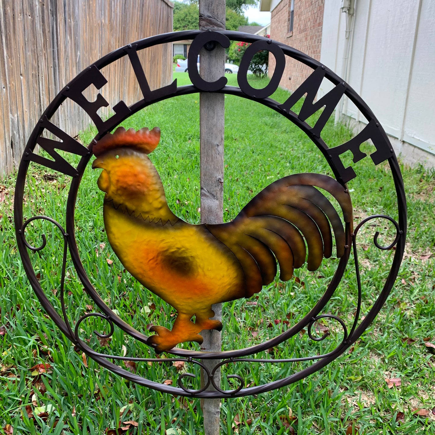 ROOSTER WELCOME 24" METAL SCROLL STYLE WESTERN HOME DECOR HANDMADE NEW-#EH10143
