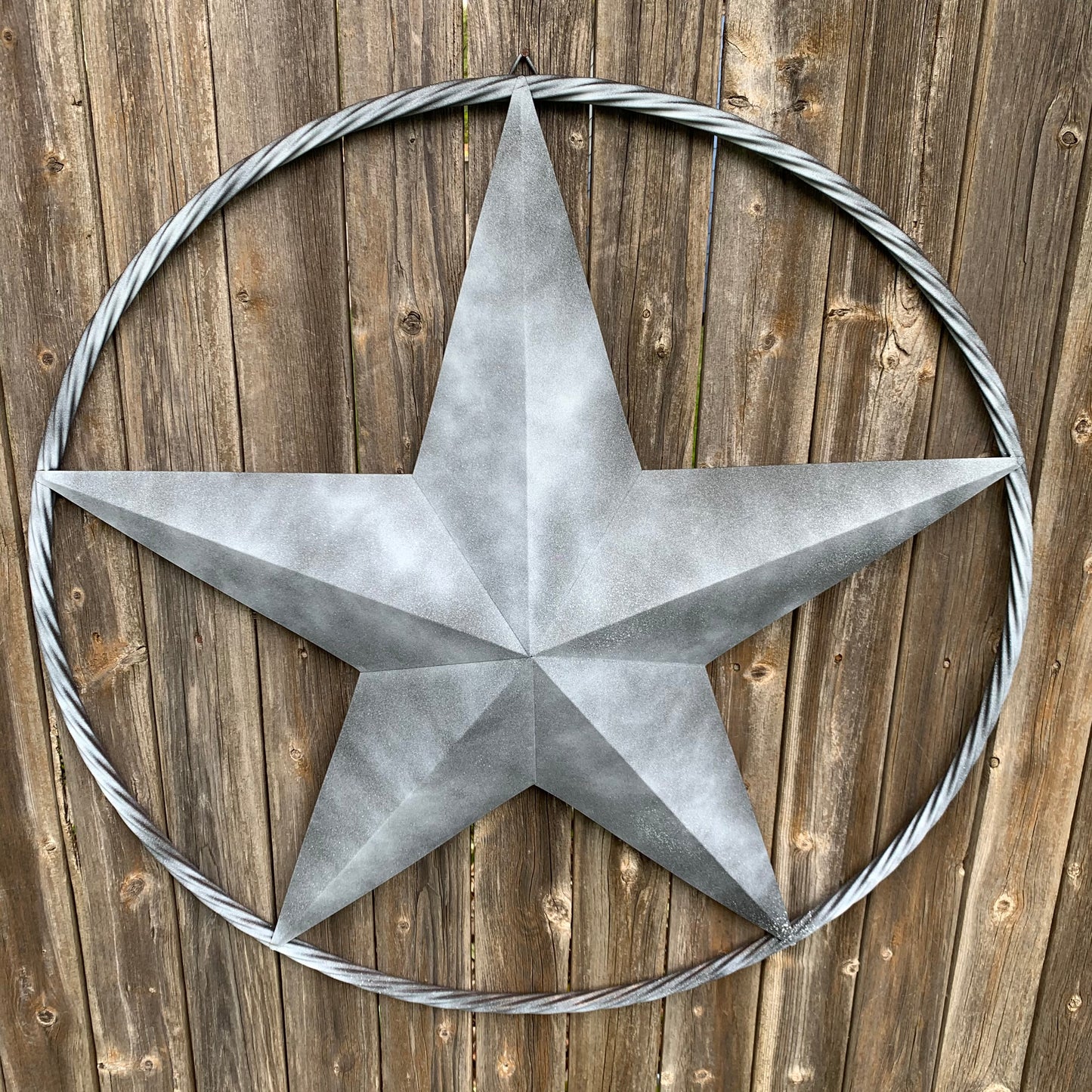 #EH10484 DARK WHITE DISTRESSED TWO TONE BARN STAR METAL LONESTAR TWISTED ROPE RING WESTERN HOME DECOR HANDMADE NEW