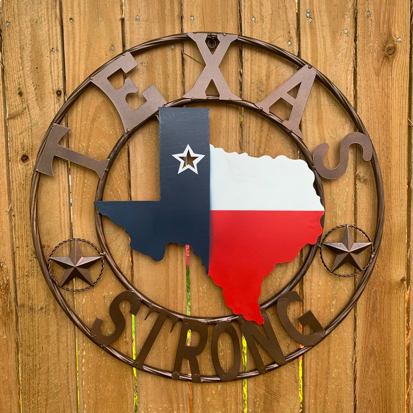 TEXAS STRONG BARN METAL WALL ART SIGN WESTERN HOME DECOR RED WHITE BLUE HANDMADE #EH13213