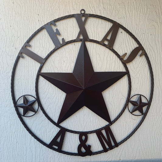 TEXAS A&M BARN STAR METAL LONE STAR RUSTIC BROWN TEAM STAR WESTERN HOME DECOR HANDMADE #EH11168
