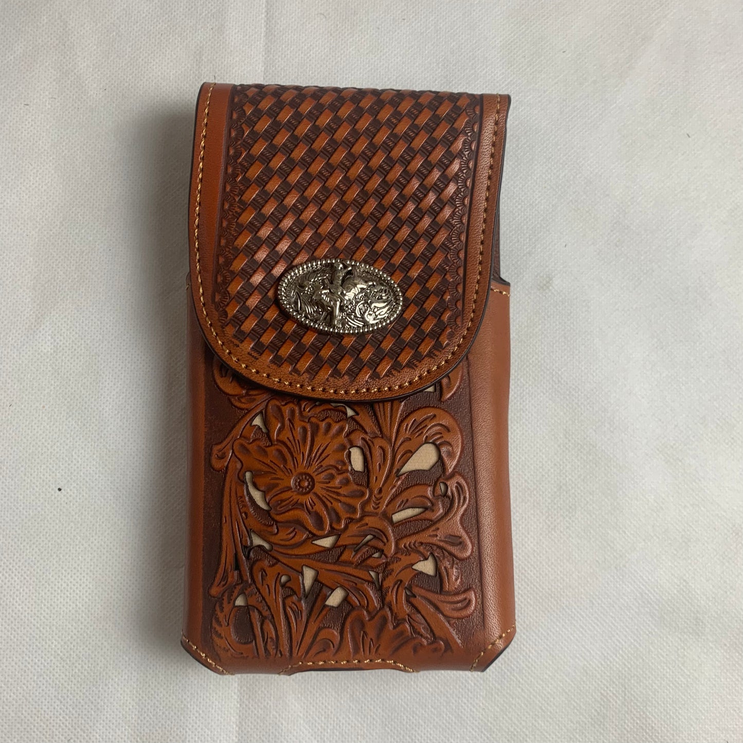 7.5" RODEO BULL RIDER TAN BEIGE LEATHER POUCH EXTRA LARGE  BELT LOOP HOLSTER CELL PHONE CASE UNIVERSAL OVERSIZE HANDMADE #EH12963