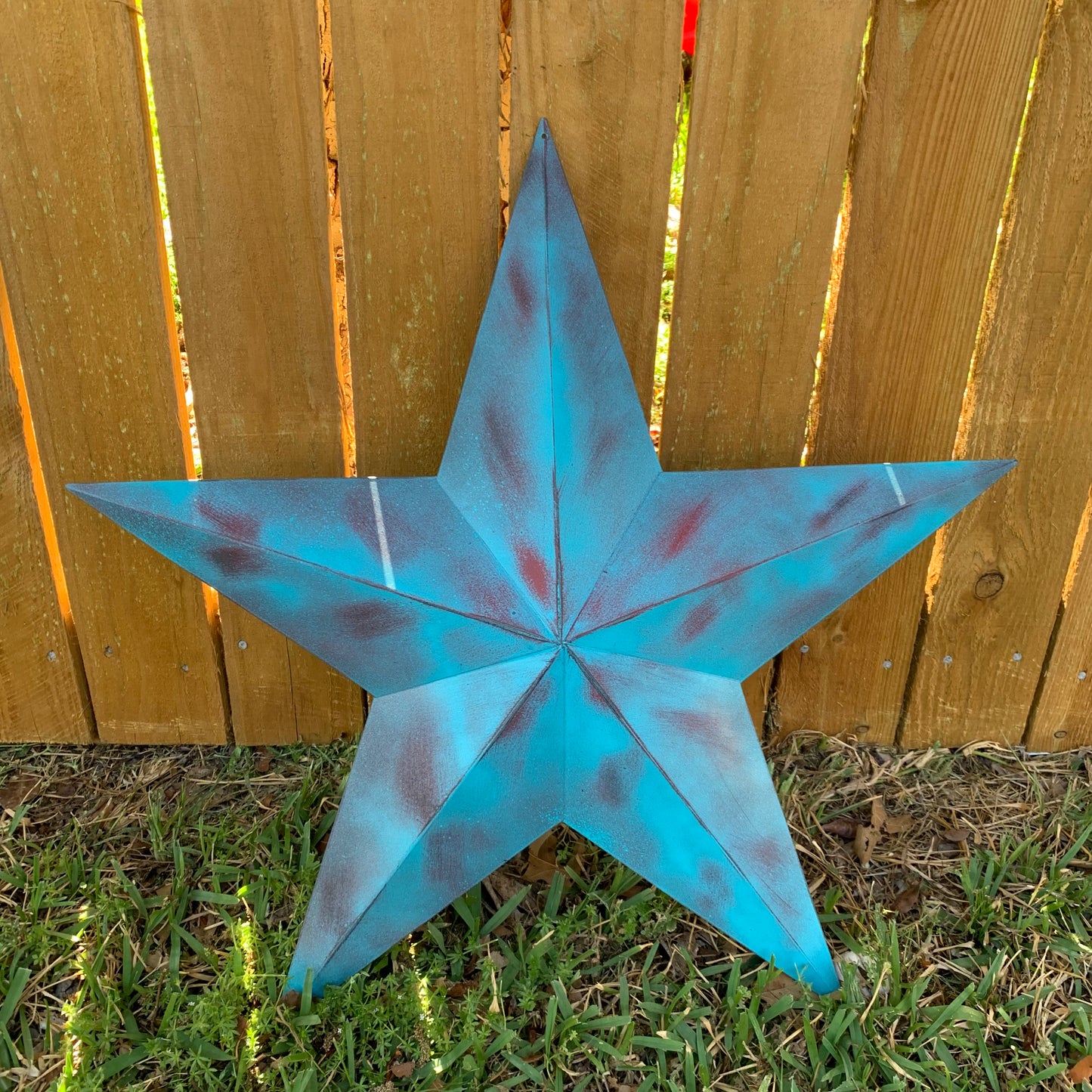 #EH10480 TURQUOISE DISTRESSED TWO TONE BARN STAR METAL ART WESTERN HOME DECOR HANDMADE NEW
