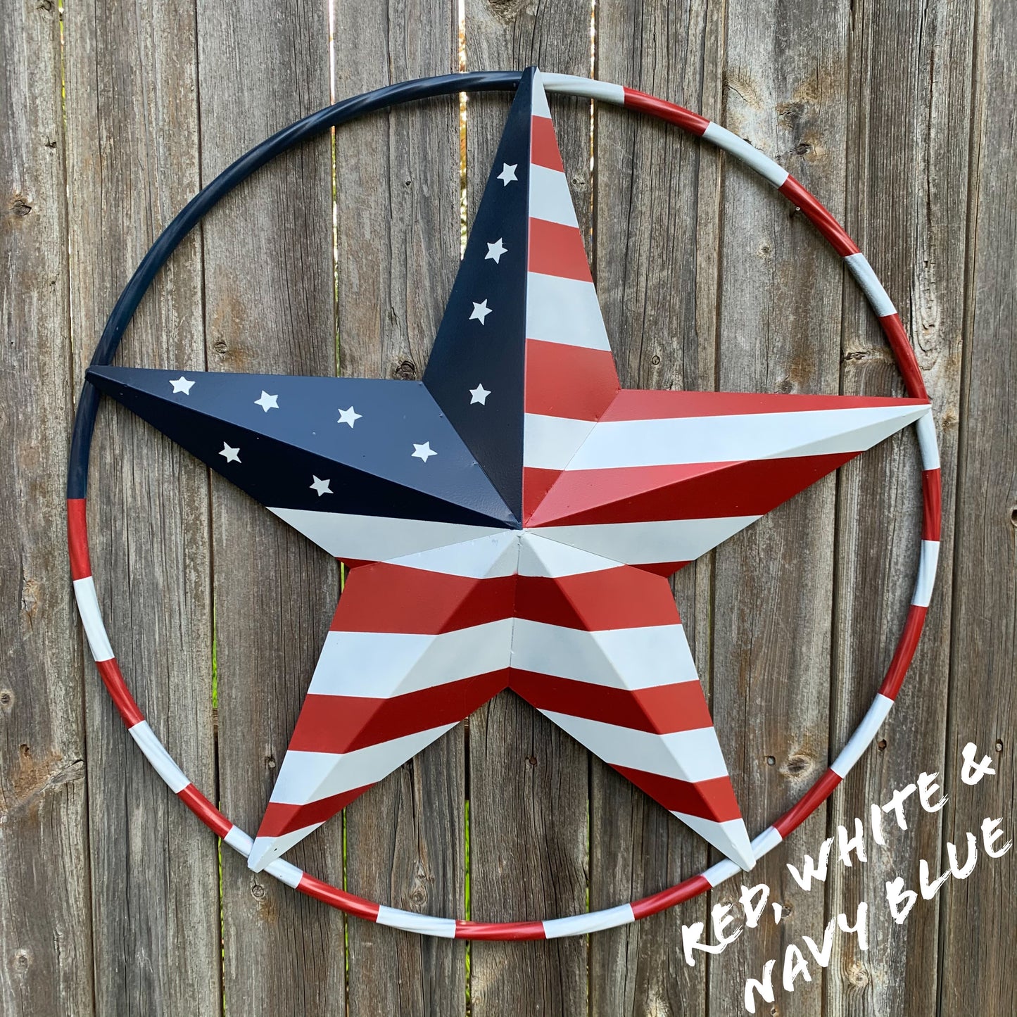 USA FLAG STAR AMERICAN FLAG METAL3D TWIST ROPE RING RED WHT BLUE WESTERN HOME DECOR HANDMADE #EH11925, 12",24",36",48"