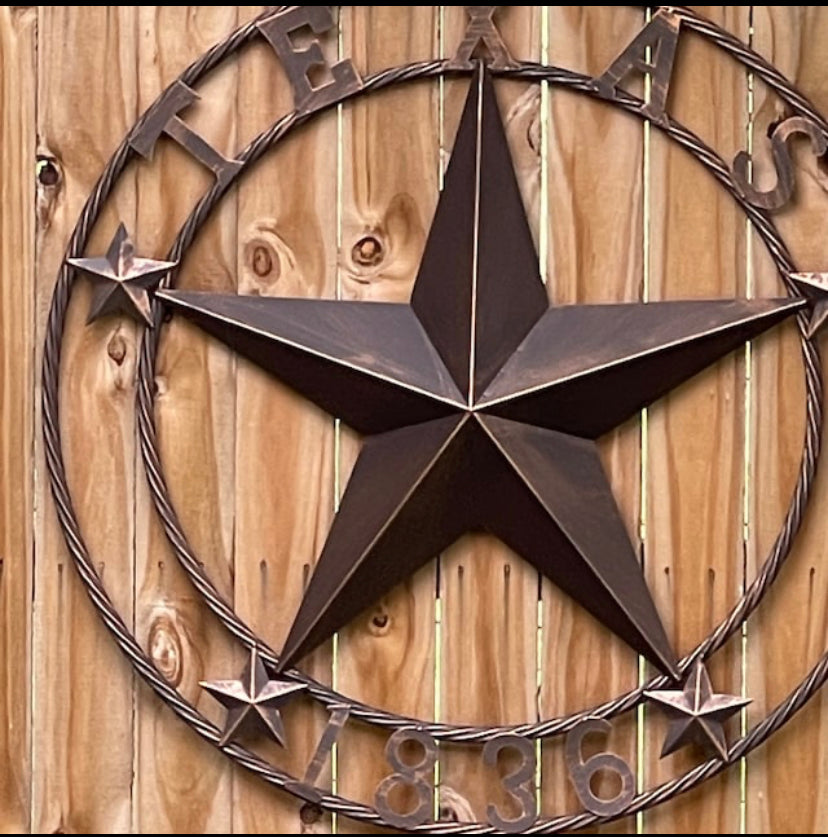 TEXAS 1836 RUSTIC BRONZE BARN STAR METAL LONE STAR TWISTED RING WESTERN HOME DECOR 24",32",36",40",50" #EH10974