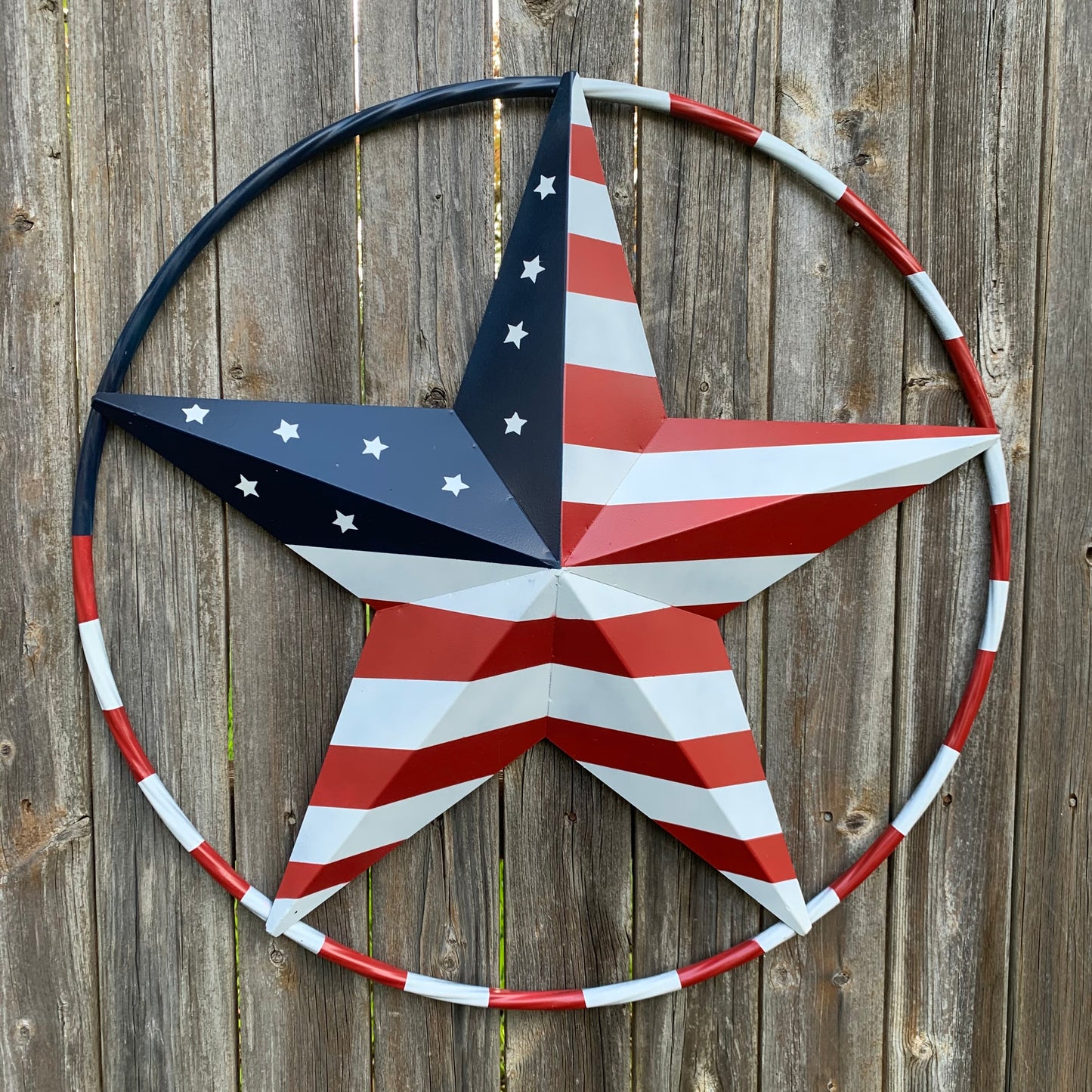 USA FLAG STAR AMERICAN FLAG METAL3D TWIST ROPE RING RED WHT BLUE WESTERN HOME DECOR HANDMADE #EH11925, 12",24",36",48"