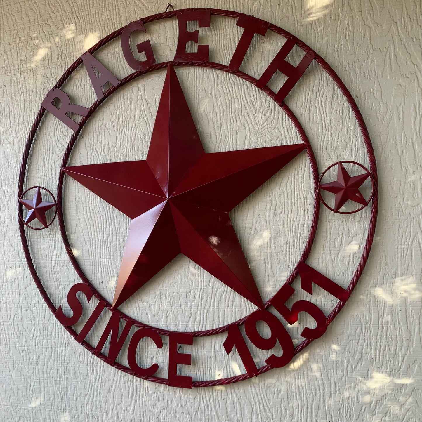 RAGETH STYLE YOUR CUSTOM STAR METAL NAME RUSTIC BURGUNDY RED PHILLIPS CUSTOM 3d STAR METAL NAME BARN STAR TWISTED ROPE RING DESIGN METAL WALL ART HOME DECOR ANY SIZE
