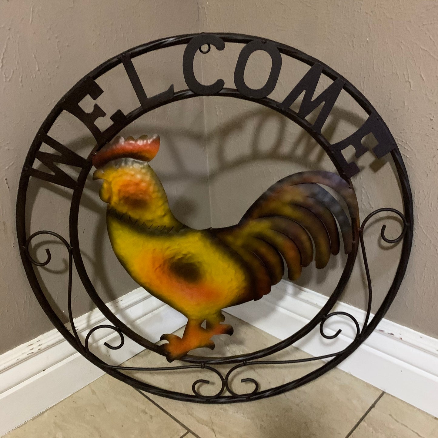 ROOSTER WELCOME 24" METAL SCROLL STYLE WESTERN HOME DECOR HANDMADE NEW-#EH10143