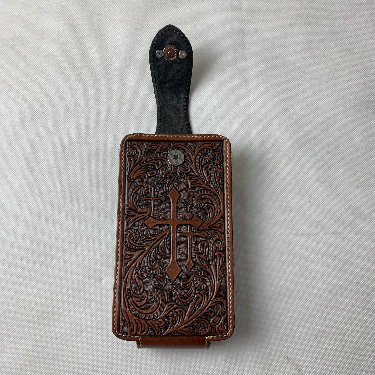 7" COWBOY PRAYER CROSS LEATHER HOLSTER POUCH COFFEE BROWN  LARGE  BELT LOOP HOLSTER CELL PHONE CASE UNIVERSAL OVERSIZE #WS344D--FREE SHIPPING